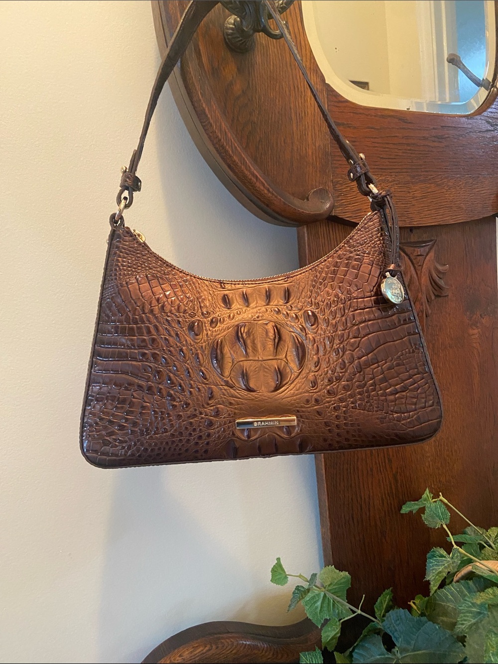 Brahmin Metallic Copper Croc-Embossed Shoulder Bag